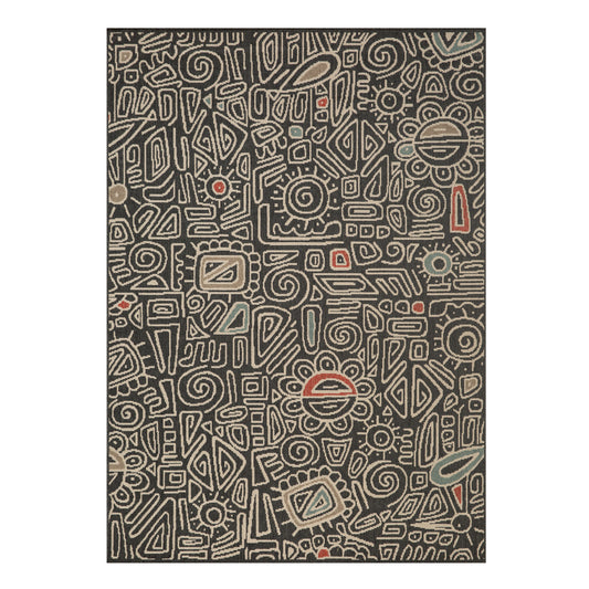 Evette Rios Black/Ivory Bohemian Abstract Polypropylene Indoor/Outdoor Area Rug - Silo view