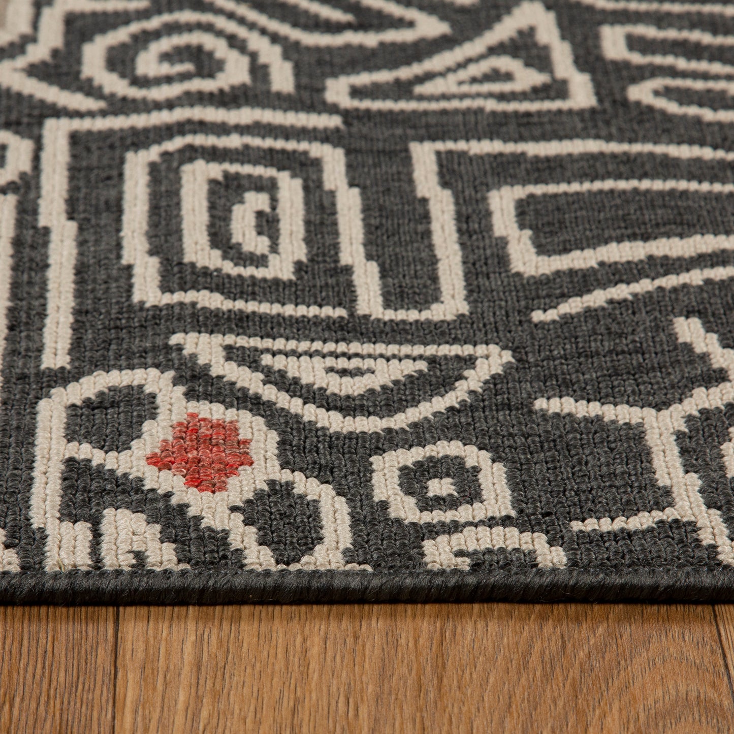 Tribu-82495 Bohemian/Eclectic Power-Loomed Black/Multi Polypropylene Indoor/Outdoor Area Rug - LR Home