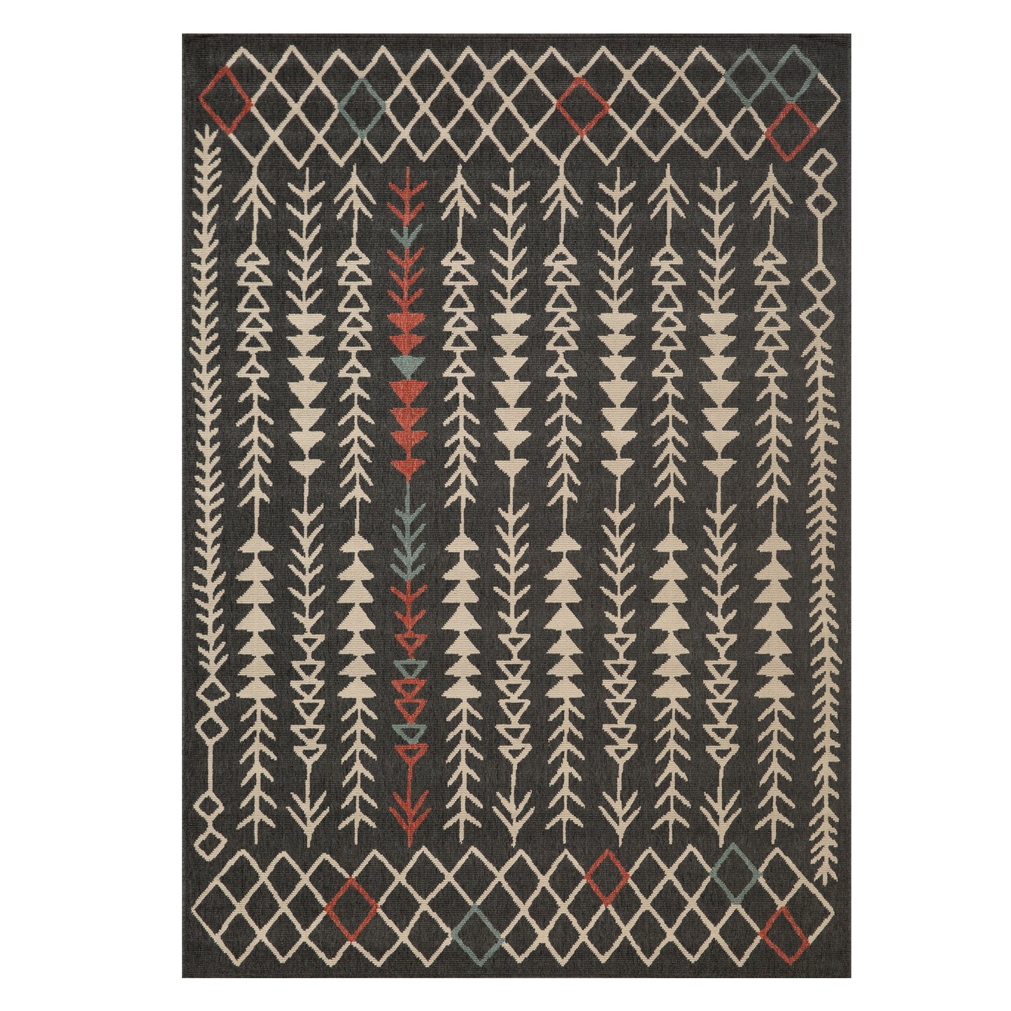 Tribu-82496 Bohemian/Eclectic Power-Loomed Black/Multi Polypropylene Indoor/Outdoor Area Rug - LR Home
