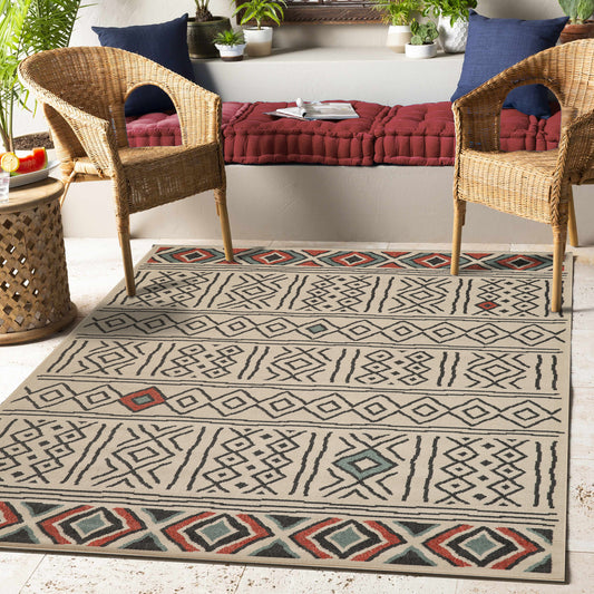 Tribu-82498 Bohemian/Eclectic Power-Loomed Beige/Multi Polypropylene Indoor/Outdoor Area Rug - LR Home