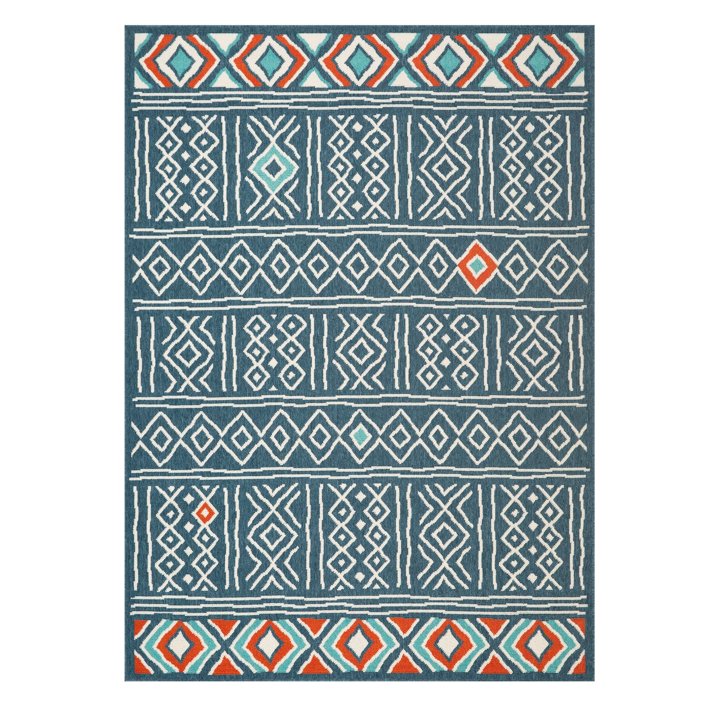 TRIBU-82498 Southwestern Machine Made Ivory/Navy Polypropylene Indoor/Outdoor Area Rugs - LR Home