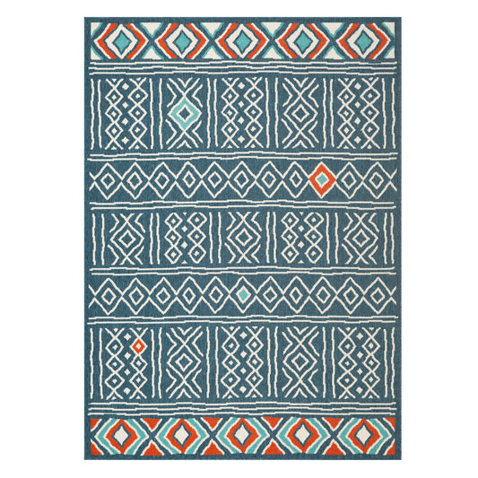 Evette Rios Ivory/Navy Bohemian Tribal Polypropylene Indoor/Outdoor Area Rug - Silo view