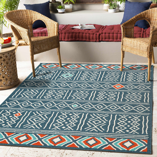 Tribu-82499 Bohemian/Eclectic Power-Loomed Blue/Multi Polypropylene Indoor/Outdoor Area Rug - LR Home