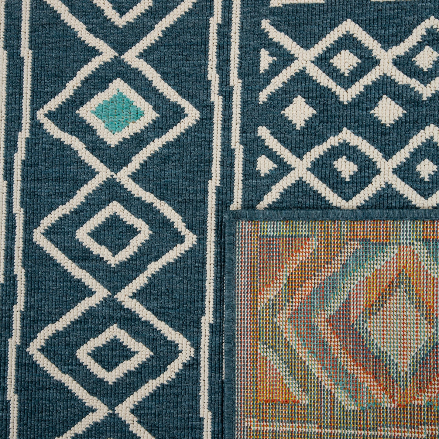 TRIBU-82498 Southwestern Machine Made Ivory/Navy Polypropylene Indoor/Outdoor Area Rugs - LR Home