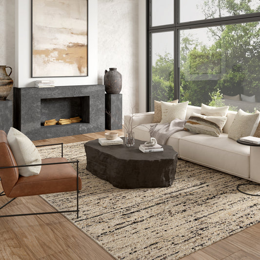Valour-82873 Farmhouse Hand-Woven Beige/Black Self-Backed Indoor Area Rug - LR Home