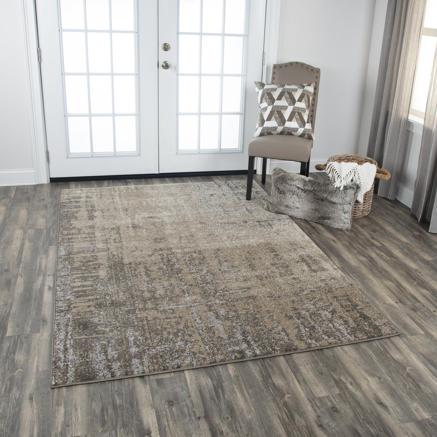 Valencia VCA107 Beige/Silver Machine-Made Rug - Rizzy