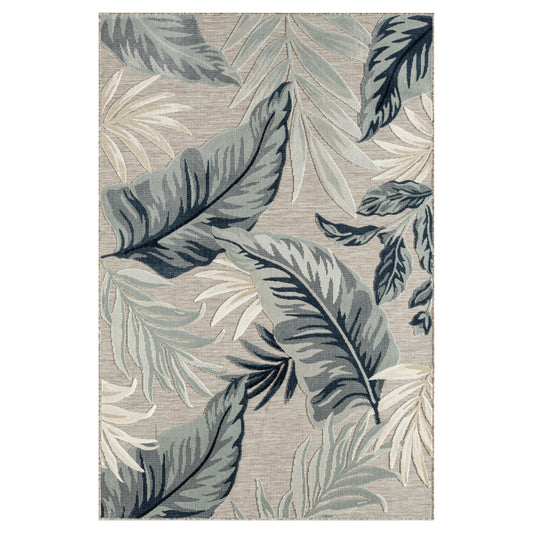 Botanical Hi-Low Contemporary Blue Taupe Indoor Outdoor Area Rug - Silo view