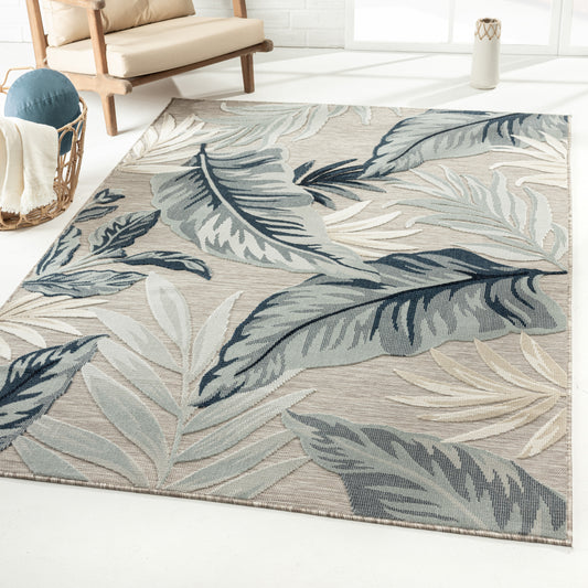 Veranda-82101 Coastal Power-Loomed Beige/Gray Polypropylene Indoor/Outdoor Area Rug - LR Home