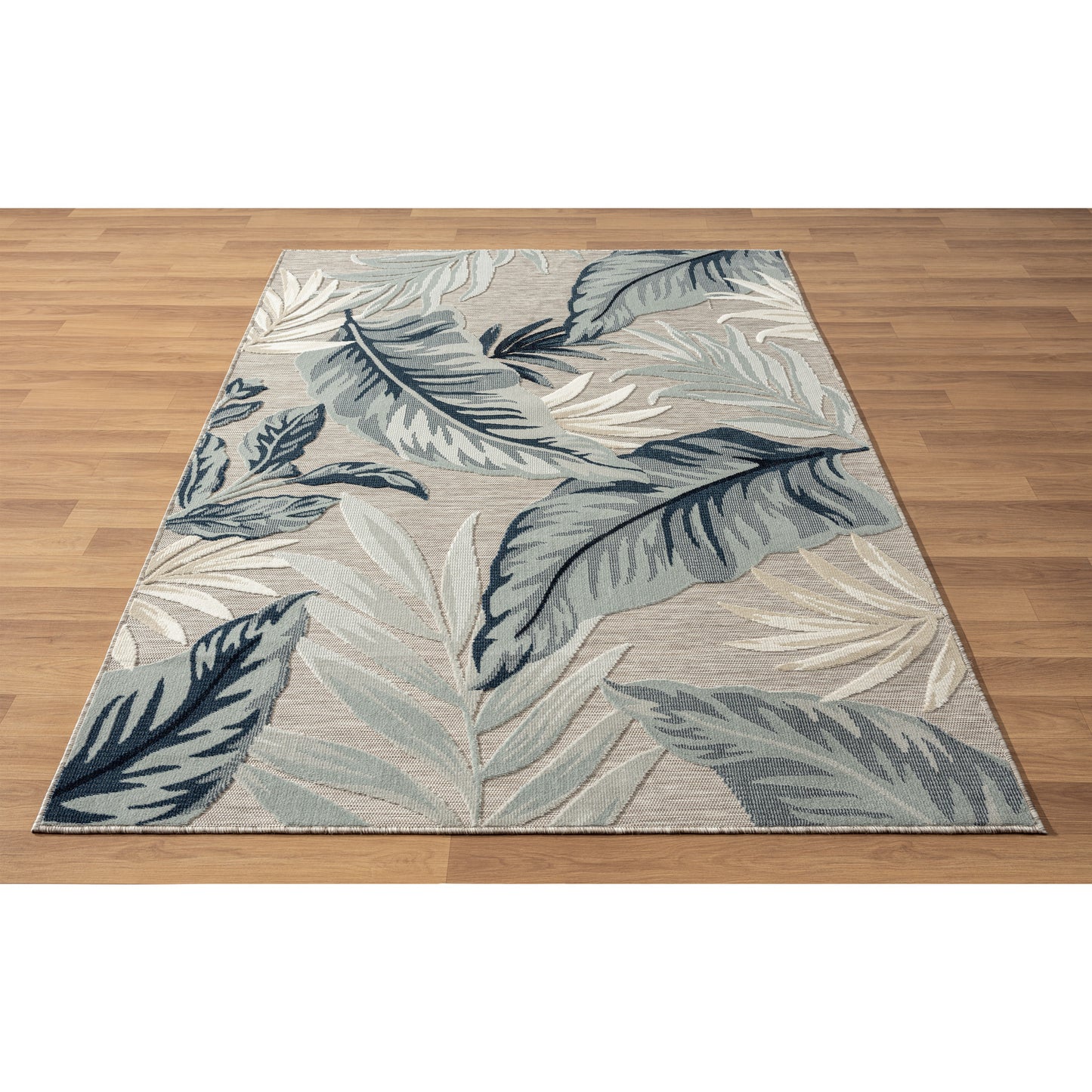 VERND-82101 Tropical Machine Made Dark Blue/Gray/Cream Polypropylene Indoor/Outdoor Area Rugs - LR Home