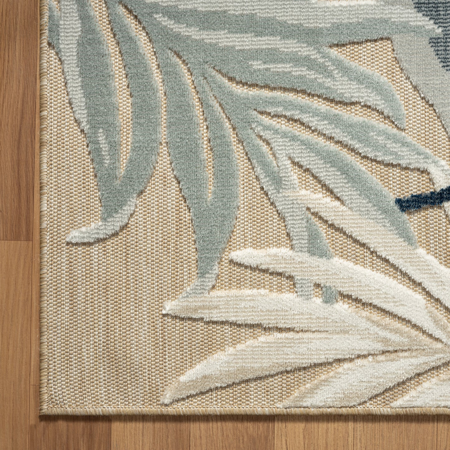 Veranda-82102 Tropical Power-Loomed Navy Blue/Beige/Gray Polypropylene Indoor/Outdoor Area Rug - LR Home