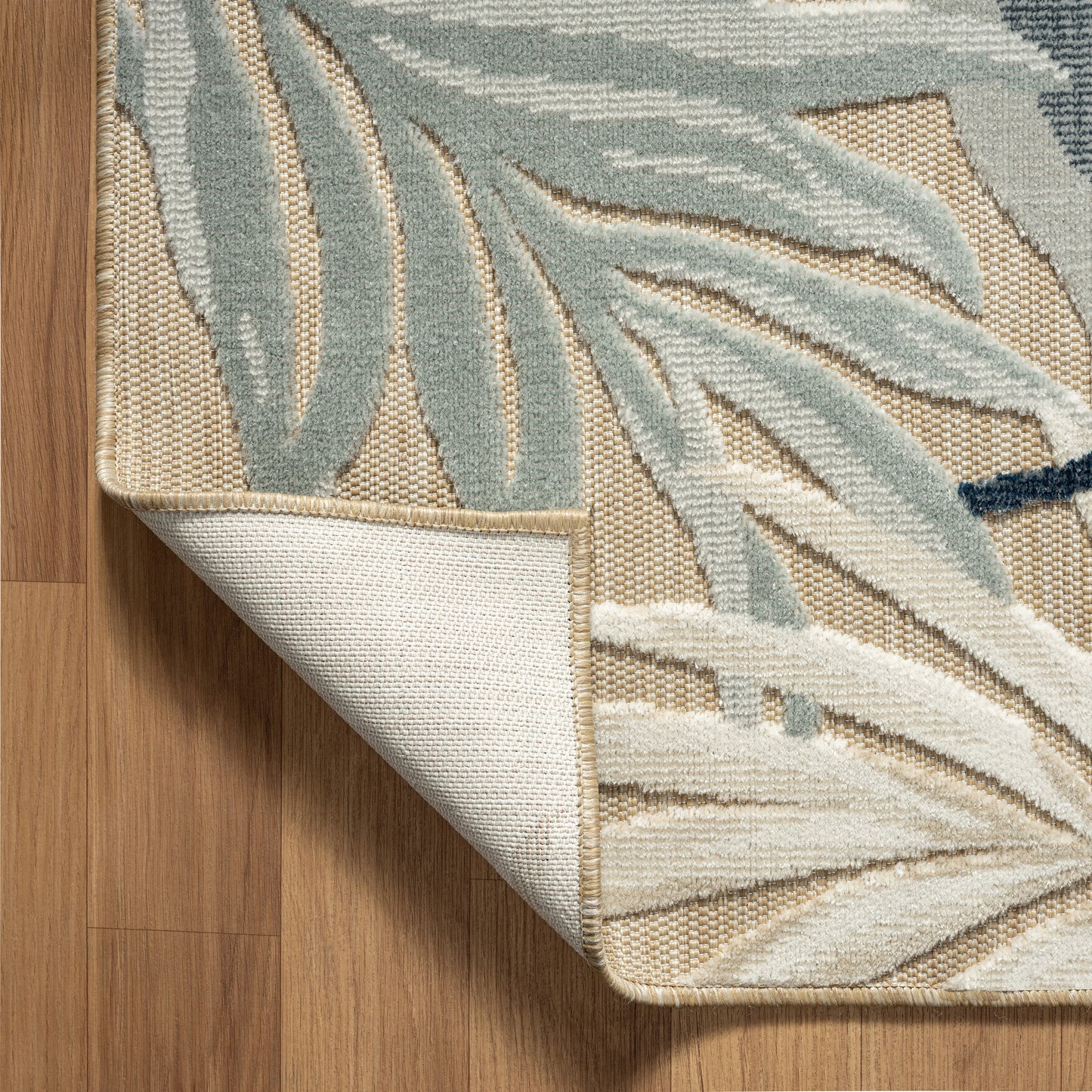 Veranda-82102 Tropical Power-Loomed Navy Blue/Beige/Gray Polypropylene Indoor/Outdoor Area Rug - LR Home