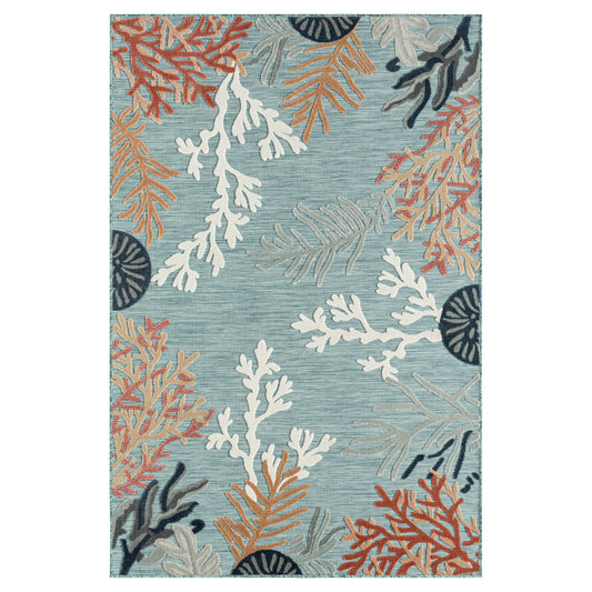 Coral Reef Hi-Low Coastal Blue Indoor Outdoor Area Rug - Silo view