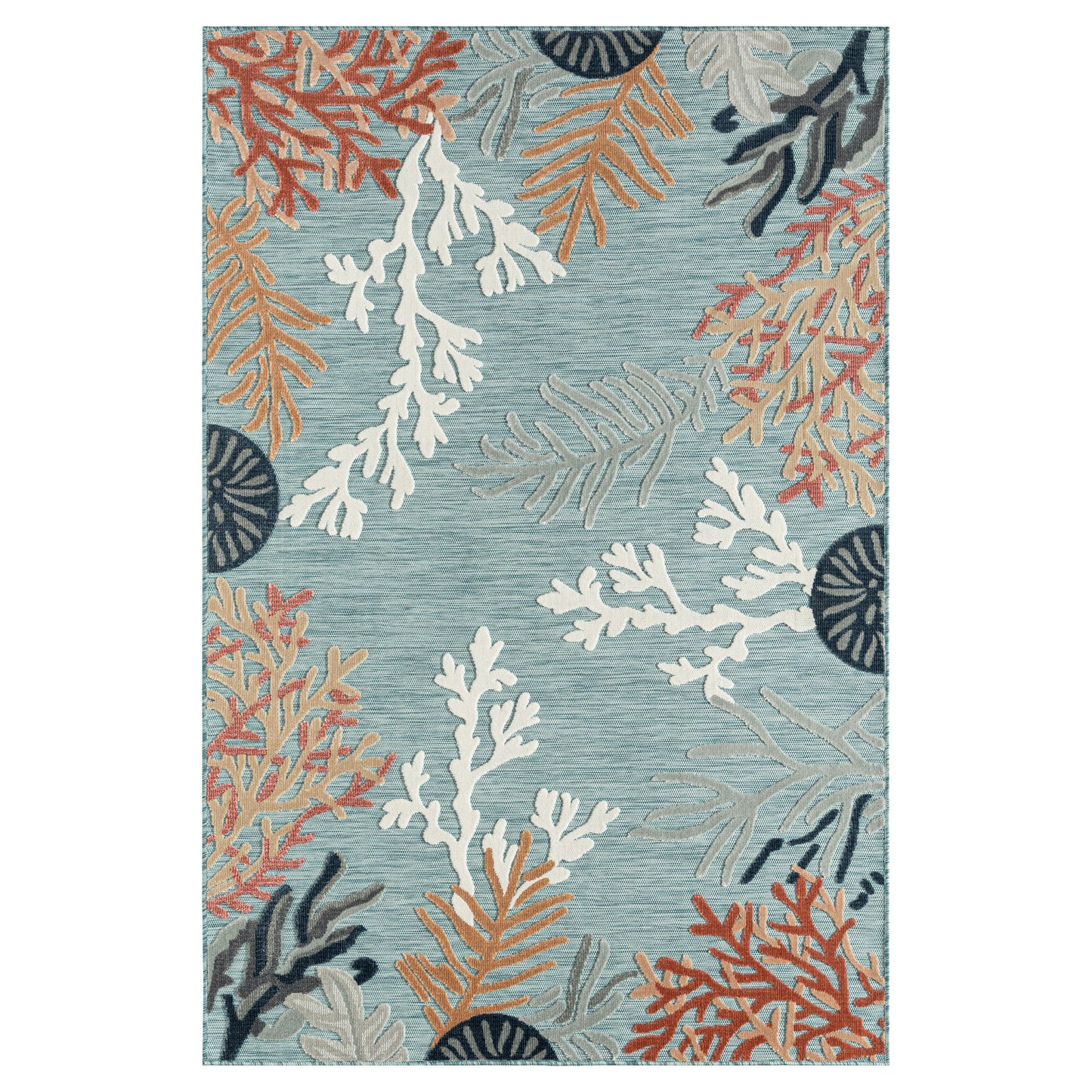 Veranda-82103 Coastal Power-Loomed AquaBlue/Multi Polypropylene Indoor/Outdoor Area Rug - LR Home