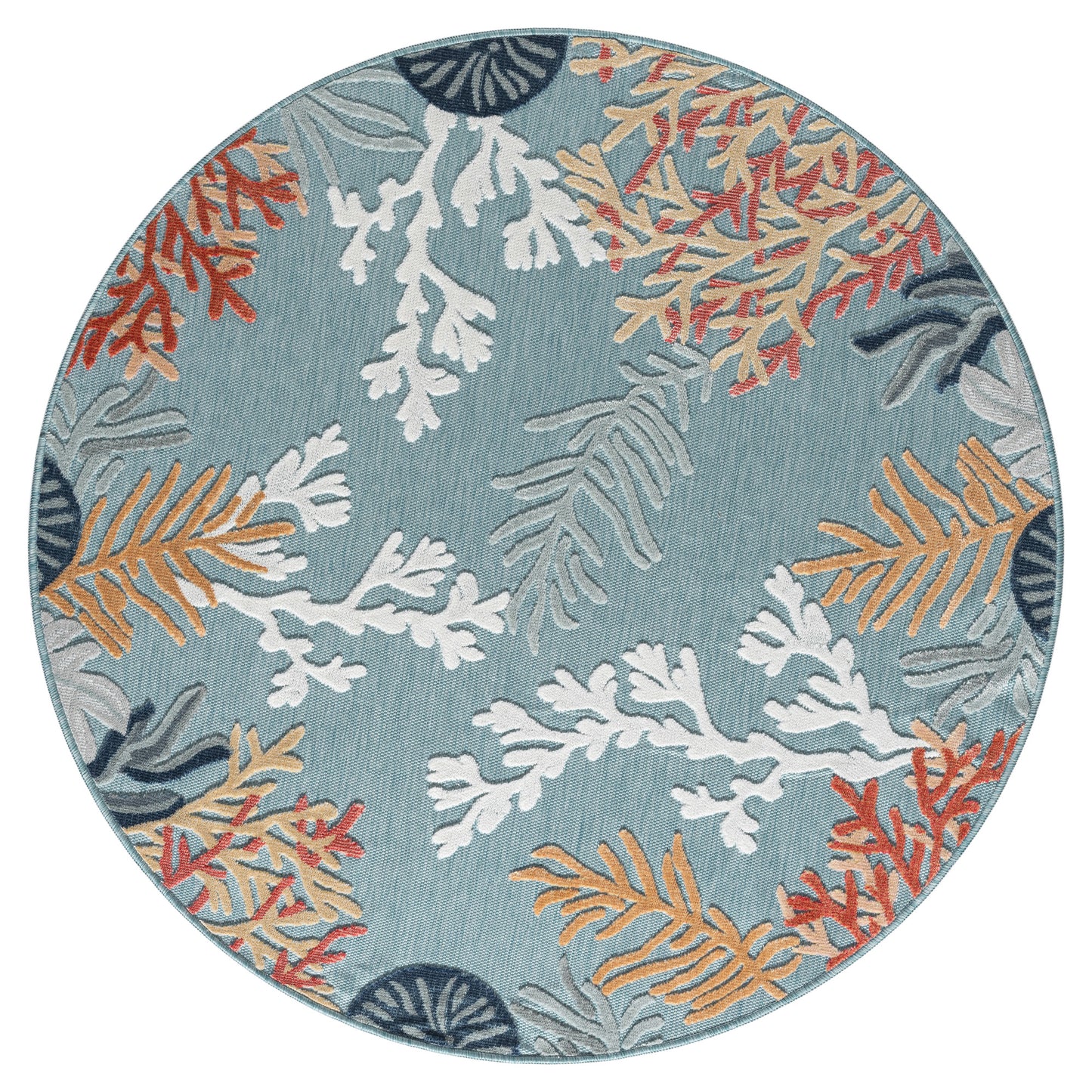 VERND-82103 Nautical/Coastal Machine Made Blue/Orange/Navy/White Polypropylene Indoor/Outdoor Area Rugs - LR Home