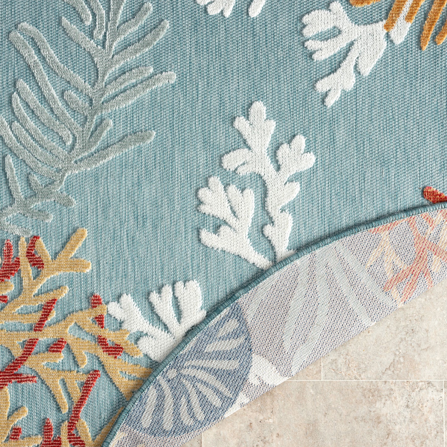 VERND-82103 Nautical/Coastal Machine Made Blue/Orange/Navy/White Polypropylene Indoor/Outdoor Area Rugs - LR Home