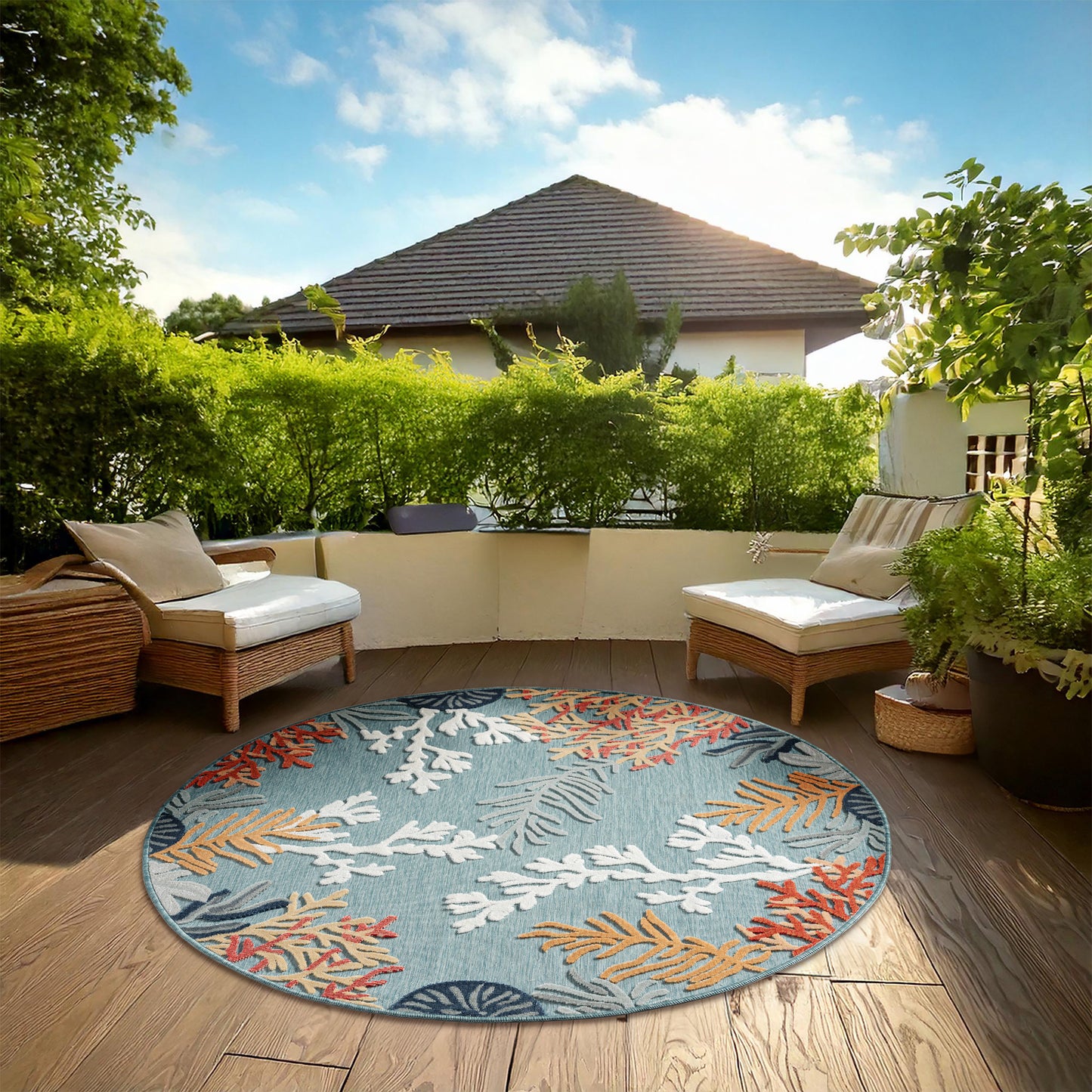 VERND-82103 Nautical/Coastal Machine Made Blue/Orange/Navy/White Polypropylene Indoor/Outdoor Area Rugs - LR Home