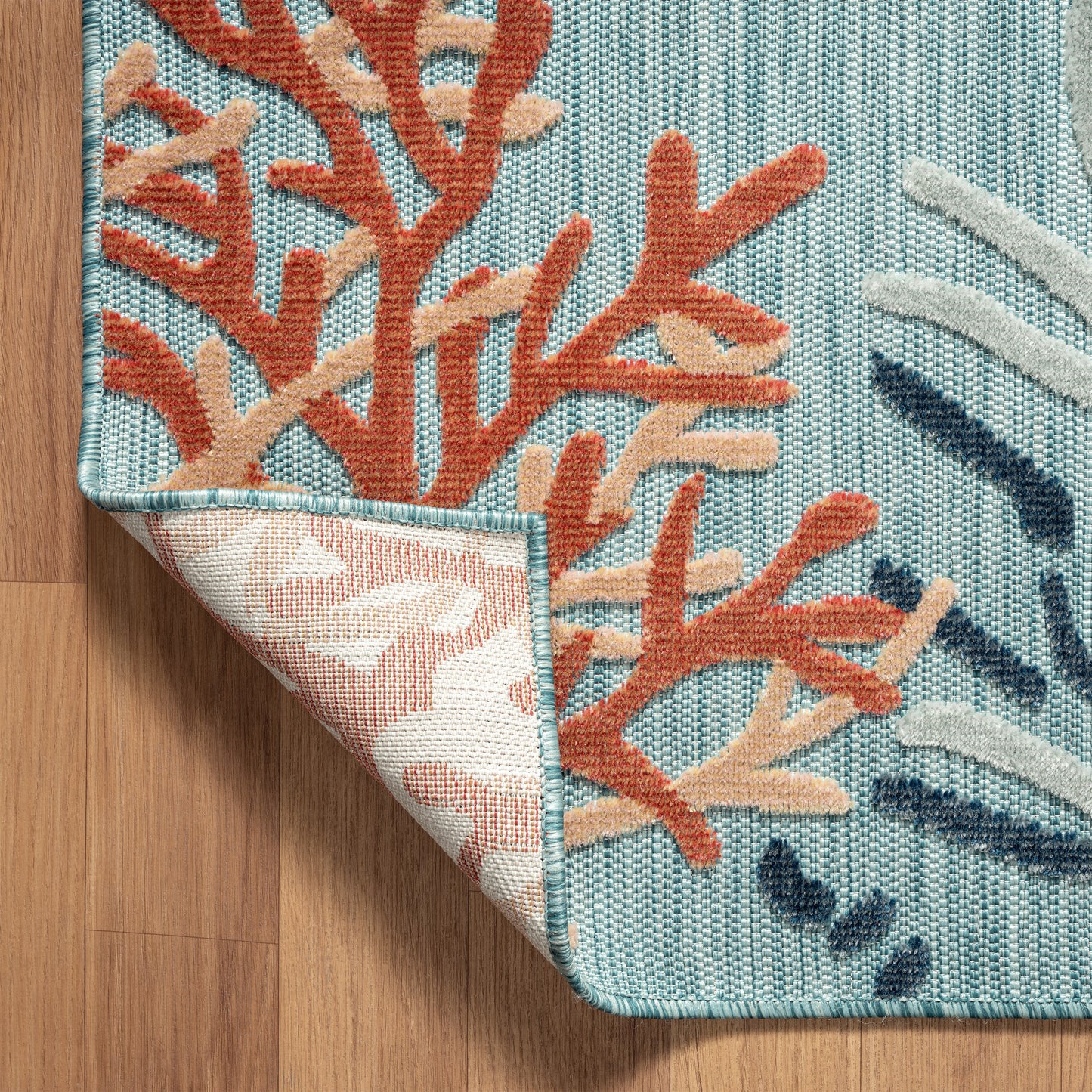 VERND-82103 Nautical/Coastal Machine Made Blue/Orange/Navy/White Polypropylene Indoor/Outdoor Area Rugs - LR Home