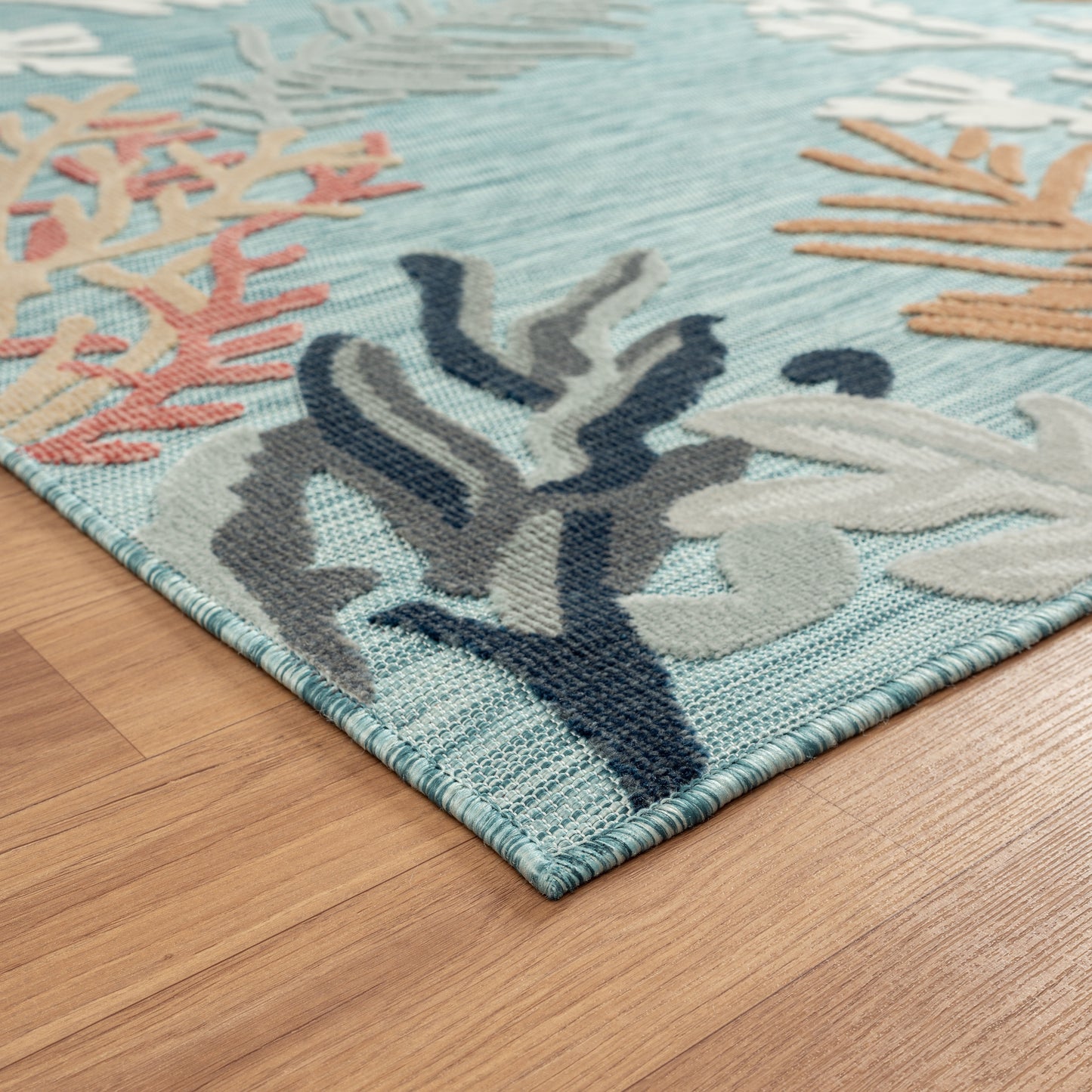 VERND-82103 Nautical/Coastal Machine Made Blue/Orange/Navy/White Polypropylene Indoor/Outdoor Area Rugs - LR Home