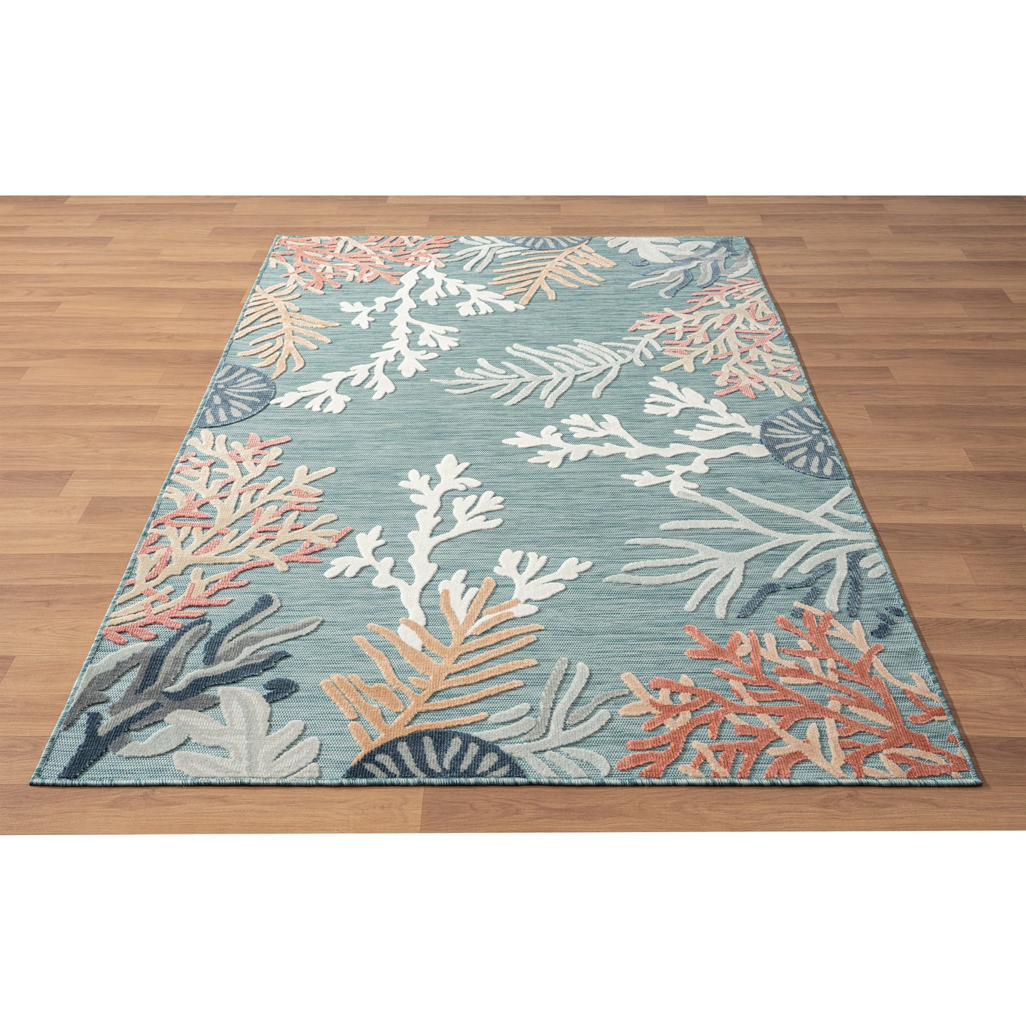 VERND-82103 Nautical/Coastal Machine Made Blue/Orange/Navy/White Polypropylene Indoor/Outdoor Area Rugs - LR Home