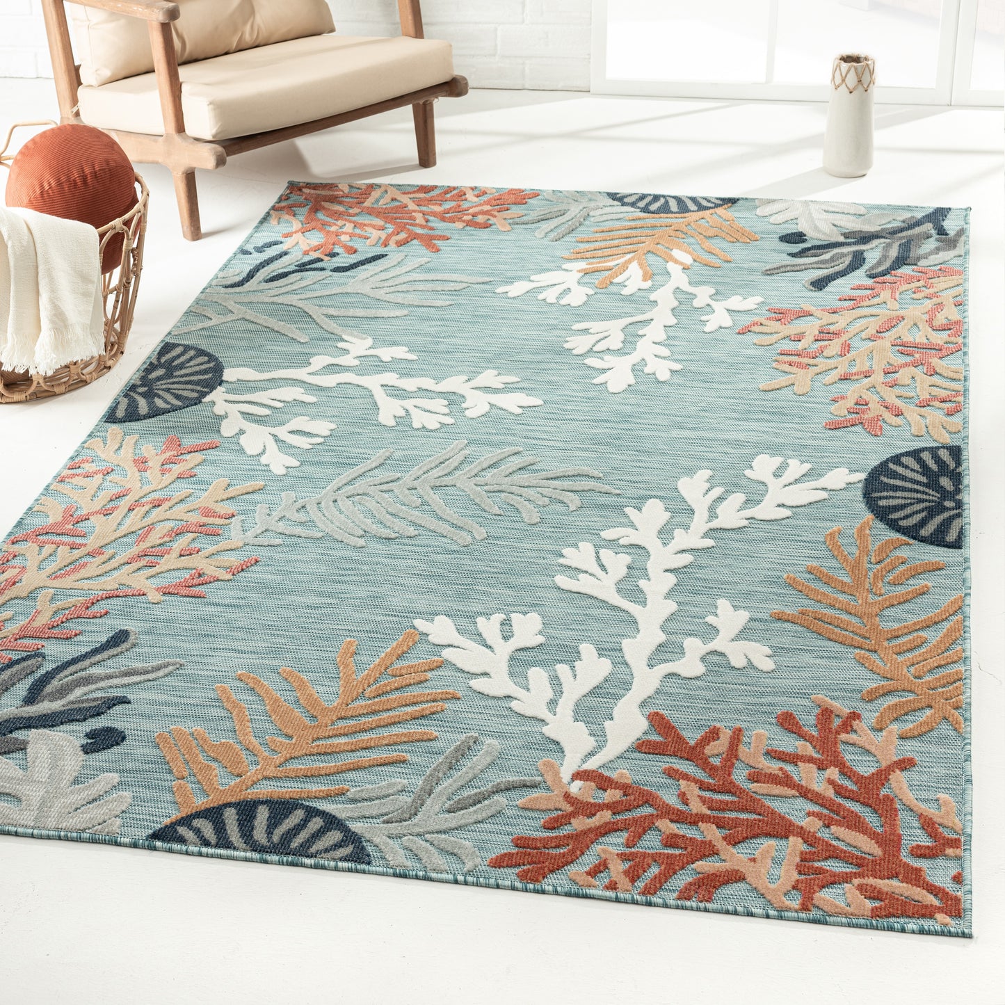 VERND-82103 Nautical/Coastal Machine Made Blue/Orange/Navy/White Polypropylene Indoor/Outdoor Area Rugs - LR Home