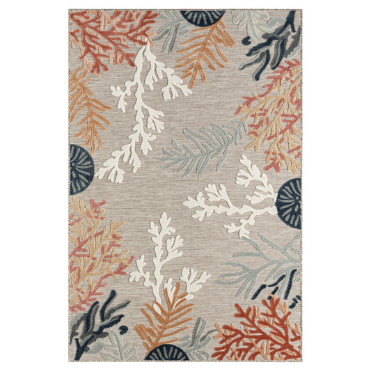 Coral Reef Hi-Low Coastal Gray Taupe Indoor Outdoor Area Rug - Silo view