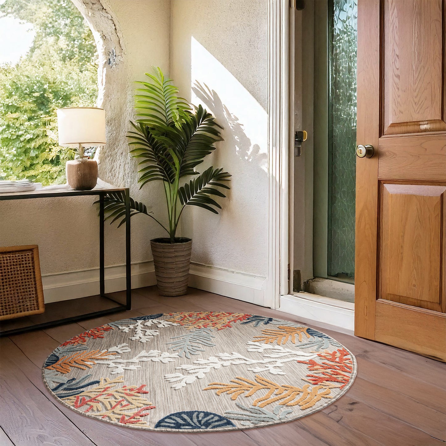Veranda-82104 Coastal Power-Loomed Beige/Multi Polypropylene Indoor/Outdoor Area Rug - LR Home