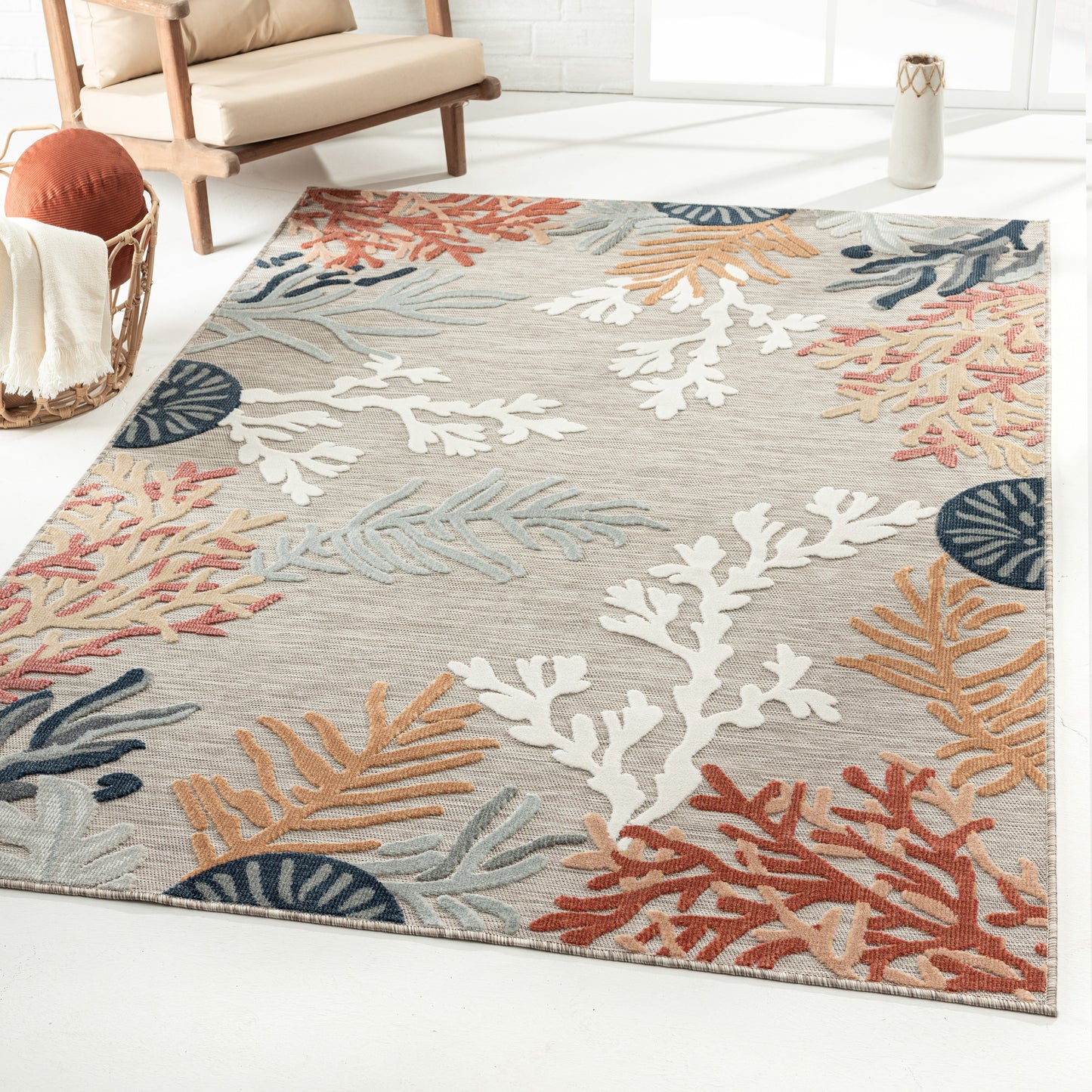 Veranda-82104 Coastal Power-Loomed Beige/Multi Polypropylene Indoor/Outdoor Area Rug - LR Home