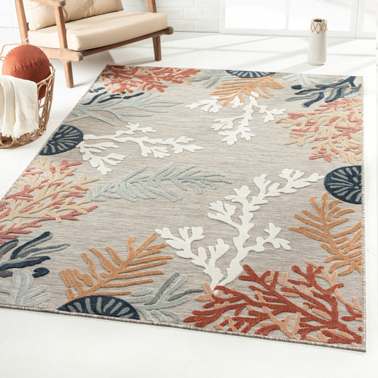 Veranda-82104 Coastal Power-Loomed Beige/Multi Polypropylene Indoor/Outdoor Area Rug - LR Home