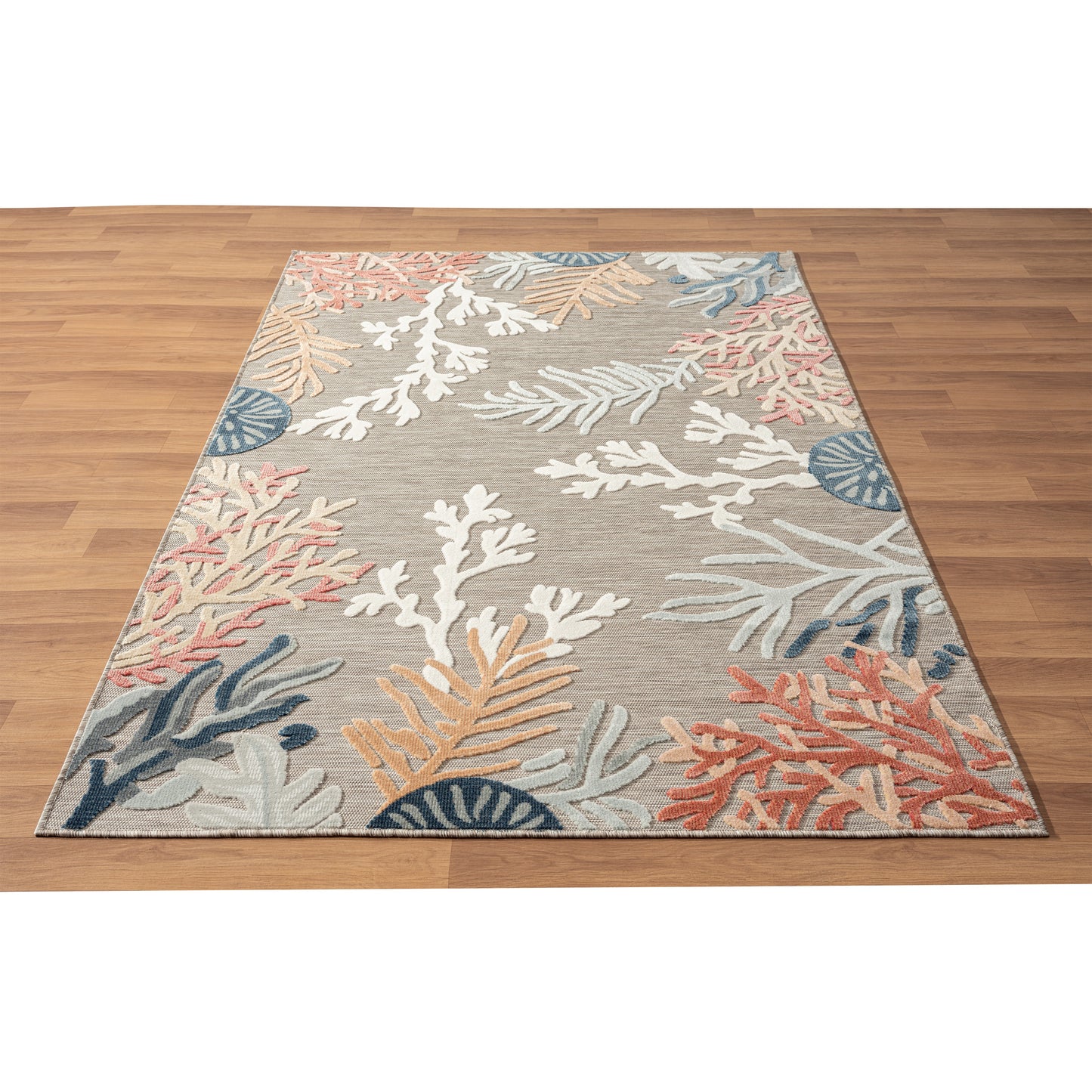 VERND-82103 Nautical/Coastal Machine Made Grey/Beige/Orange/Blue/White Polypropylene Indoor/Outdoor Area Rugs - LR Home