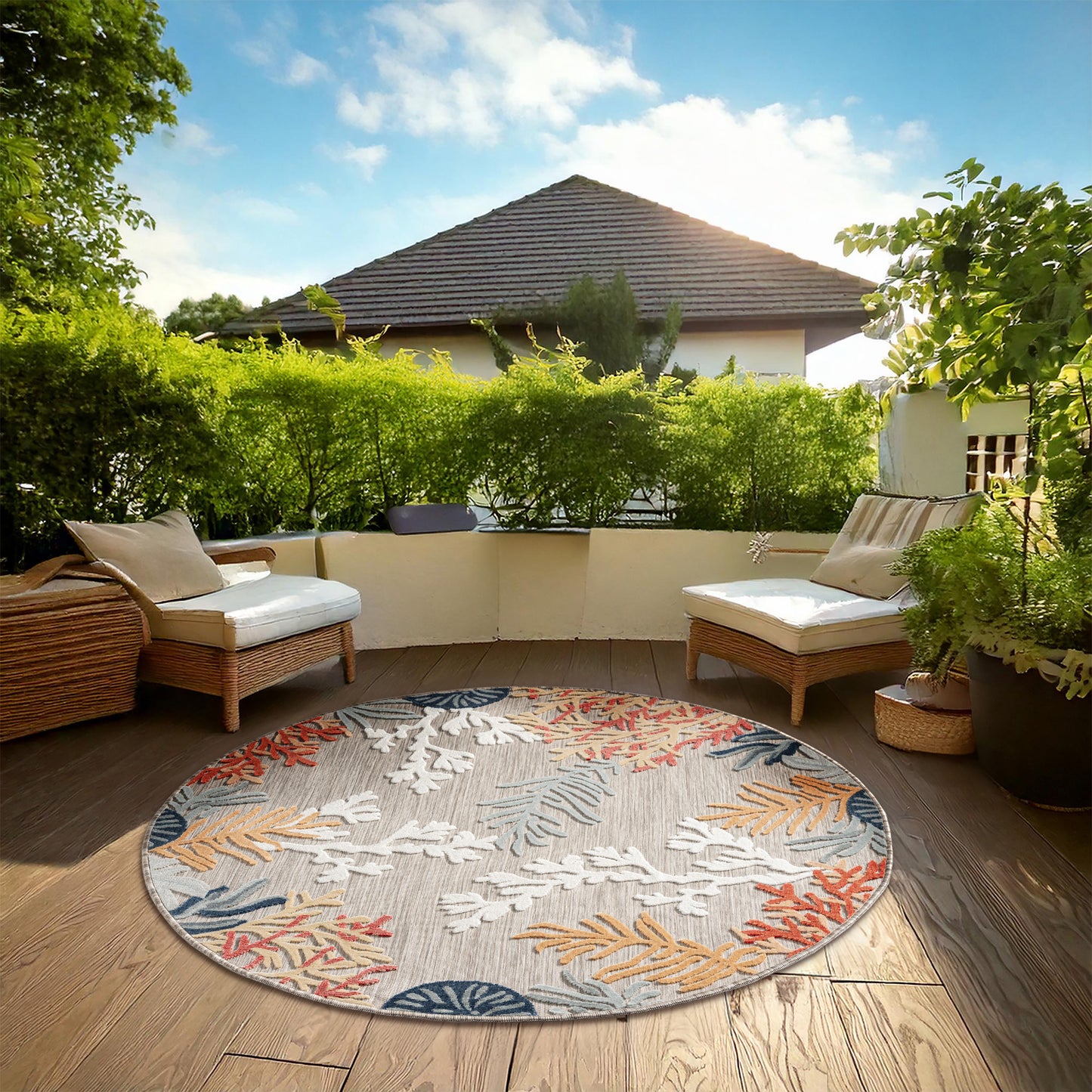 VERND-82103 Nautical/Coastal Machine Made Grey/Beige/Orange/Blue/White Polypropylene Indoor/Outdoor Area Rugs - LR Home