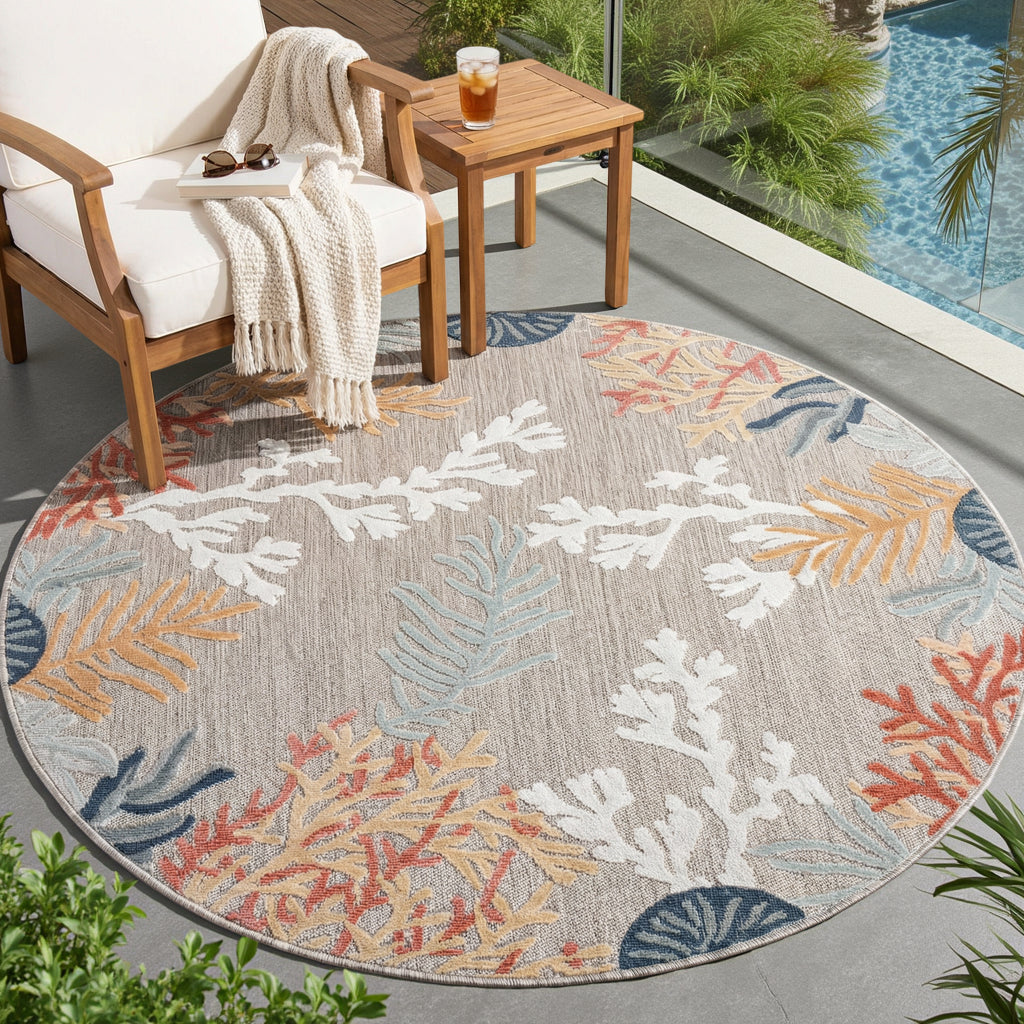 Veranda-82104 Coastal Power-Loomed Beige/Multi Polypropylene Indoor/Outdoor Area Rug - LR Home