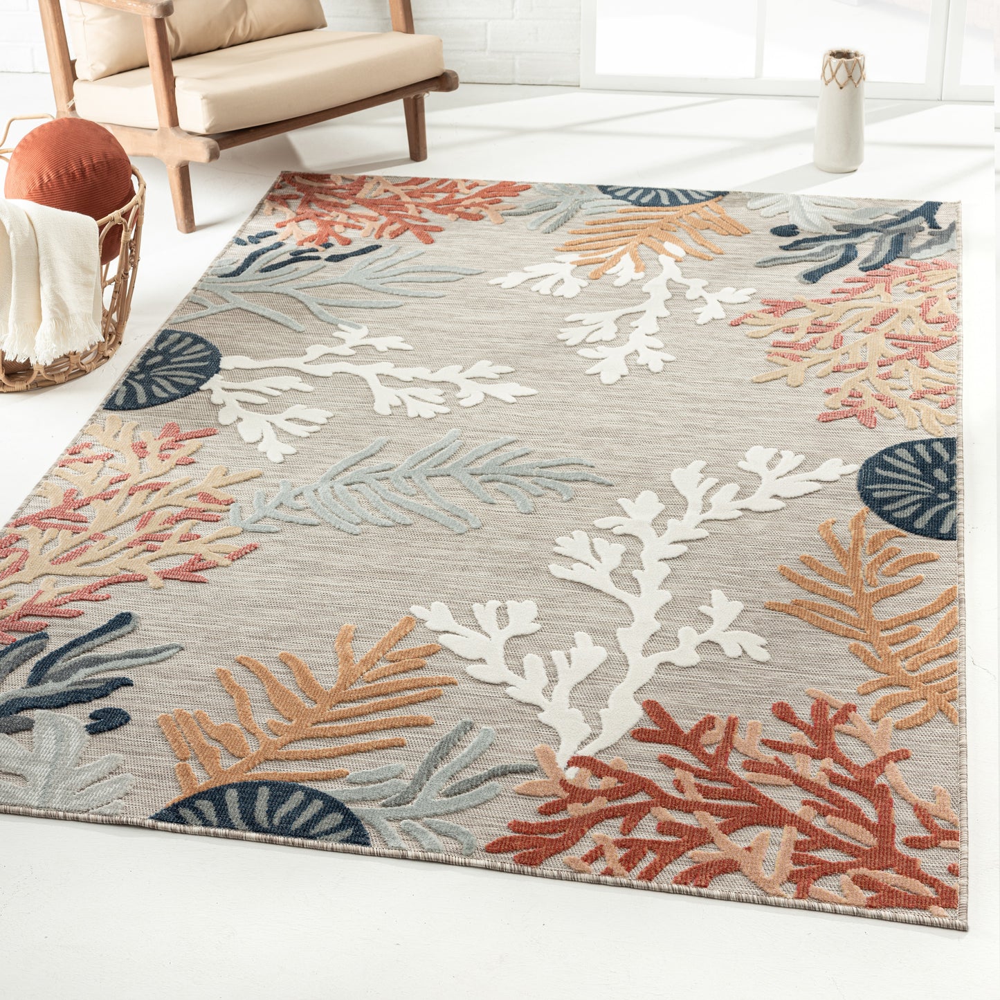 VERND-82103 Nautical/Coastal Machine Made Grey/Beige/Orange/Blue/White Polypropylene Indoor/Outdoor Area Rugs - LR Home