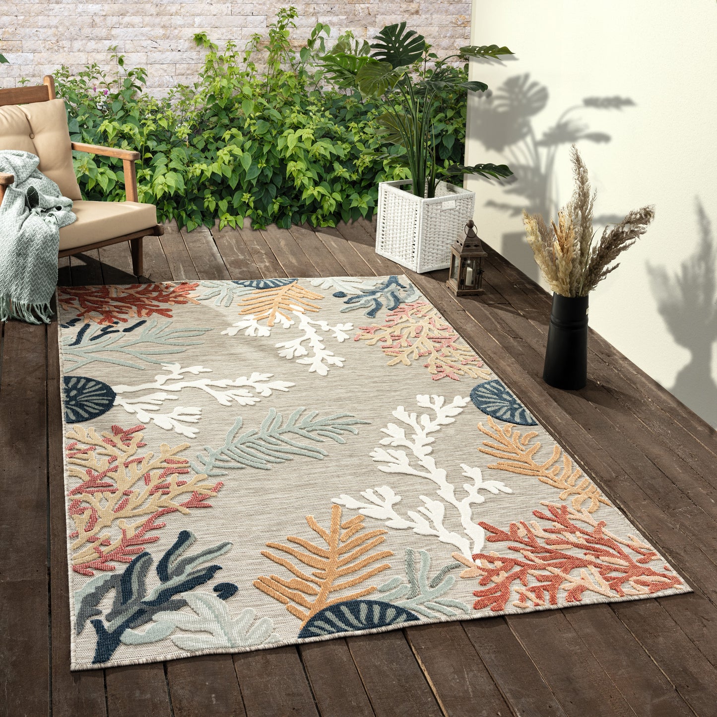 VERND-82103 Nautical/Coastal Machine Made Grey/Beige/Orange/Blue/White Polypropylene Indoor/Outdoor Area Rugs - LR Home