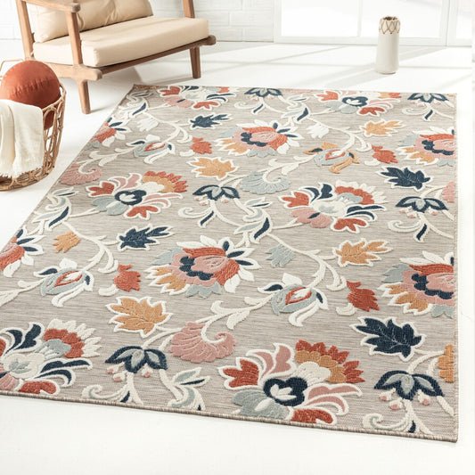 Veranda-82105 Tropical Power-Loomed Beige/Multi Polypropylene Indoor/Outdoor Area Rug - LR Home