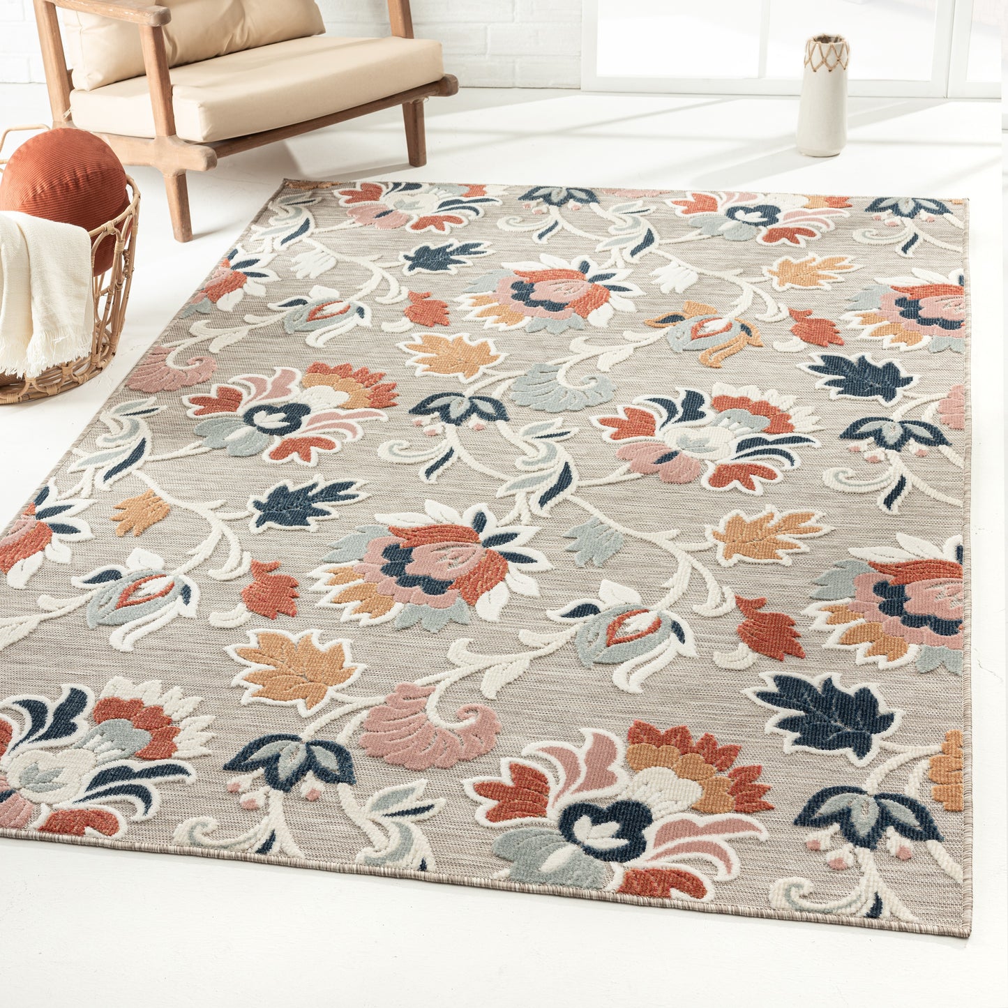 VERND-82105 Bohemian/Eclectic Machine Made Grey/Beige/Orange/Blue/White Polypropylene Indoor/Outdoor Area Rugs - LR Home