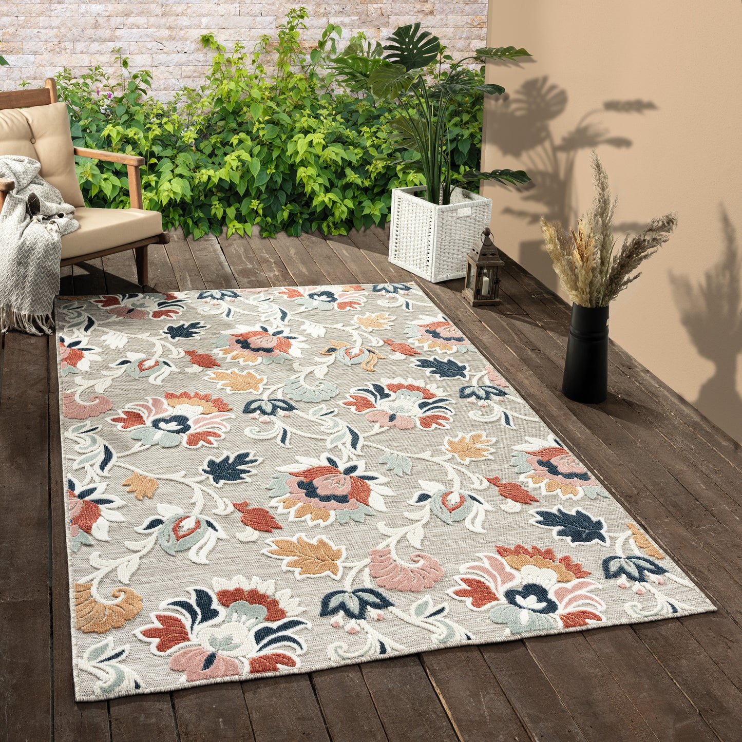 VERND-82105 Bohemian/Eclectic Machine Made Grey/Beige/Orange/Blue/White Polypropylene Indoor/Outdoor Area Rugs - LR Home