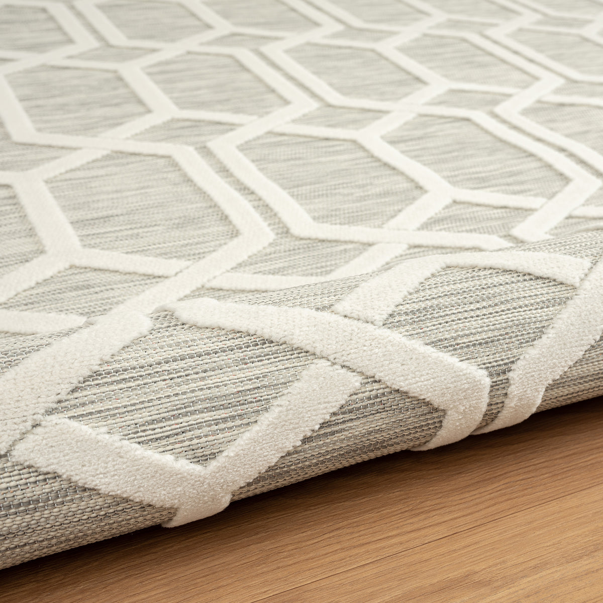 Geometric Hi-Low Modern Gray Indoor Outdoor Area Rug - corner view