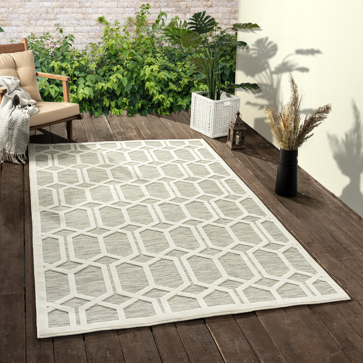 Geometric Hi-Low Modern Gray Indoor Outdoor Area Rug - lifestyle view 3