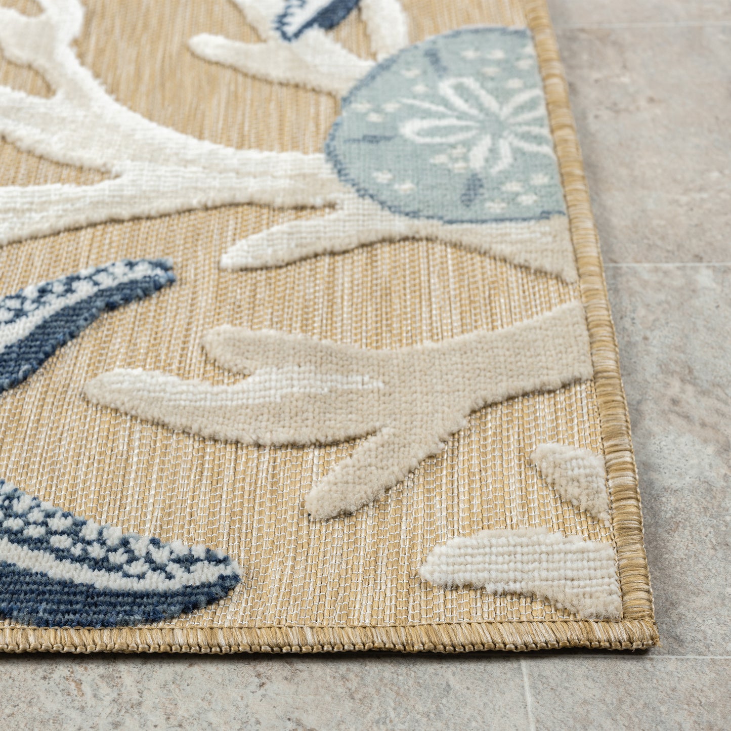 VERND-82753 Nautical/Coastal Machine Made Natural/Blue Polypropylene Indoor/Outdoor Area Rugs - LR Home