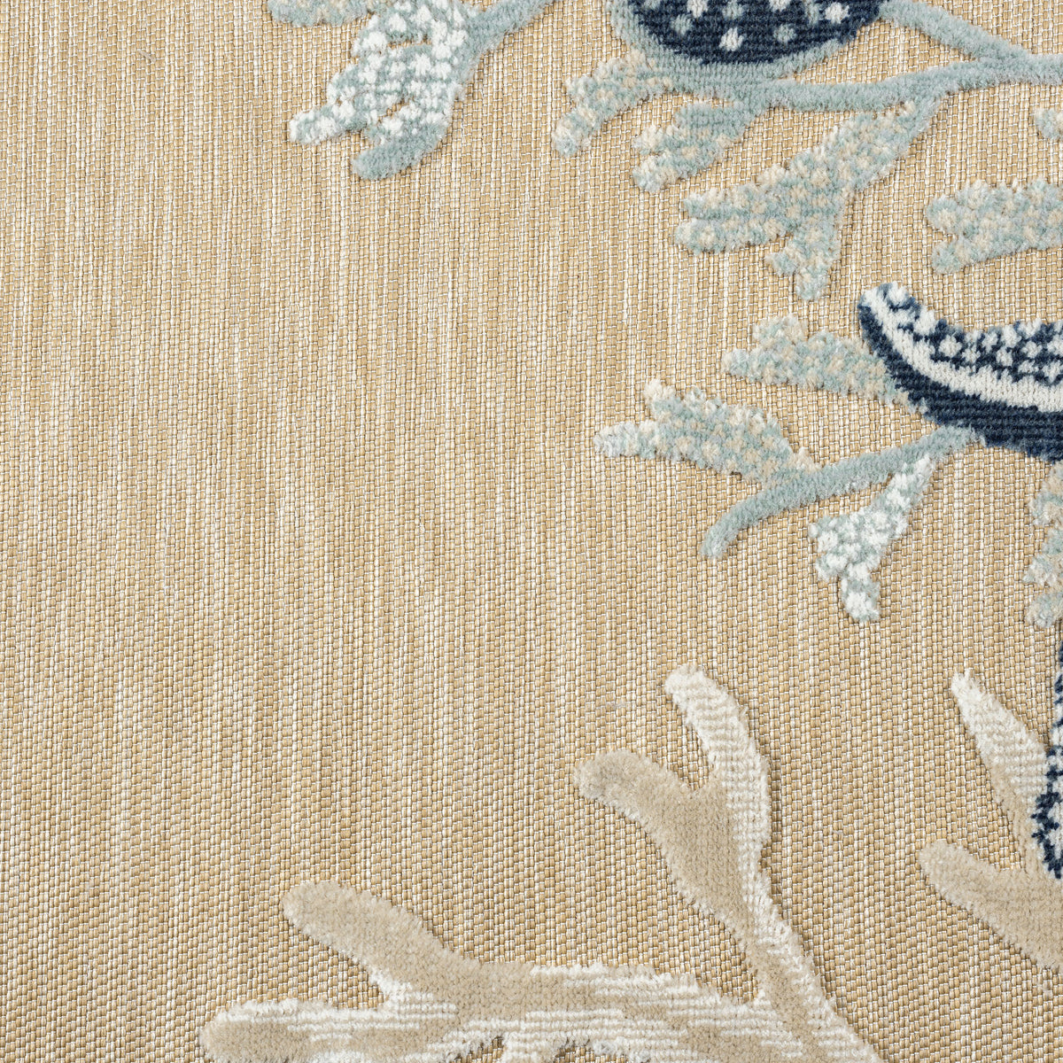 Natural/Blue Coastal Floral/Botanical Performance Indoor/Outdoor Area Rugs - color swatch
