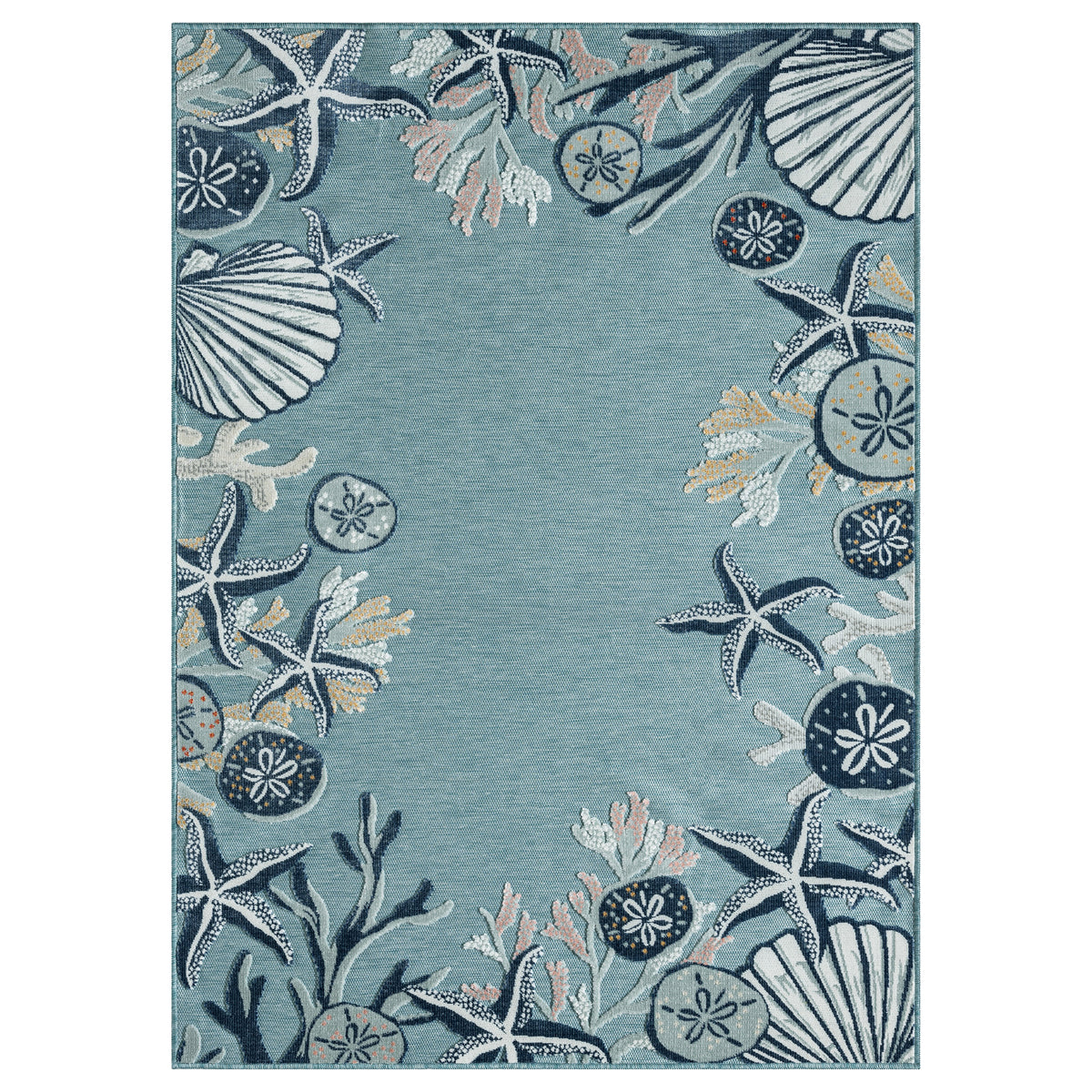 Aqua/Blue Coastal Floral/Botanical Performance Indoor/Outdoor Area Rugs - Silo view