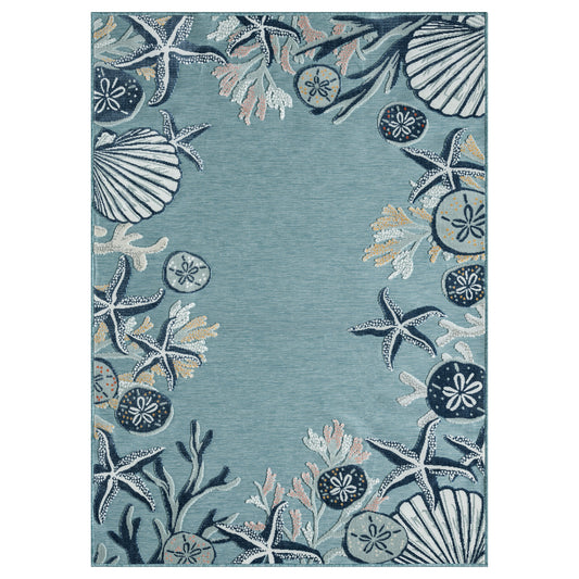 Aqua/Blue Coastal Floral/Botanical Performance Indoor/Outdoor Area Rugs - Silo view