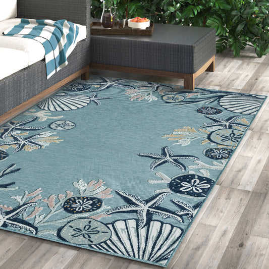 Veranda-82754 Coastal Power-Loomed Aqua Blue Polypropylene Indoor/Outdoor Area Rug - LR Home