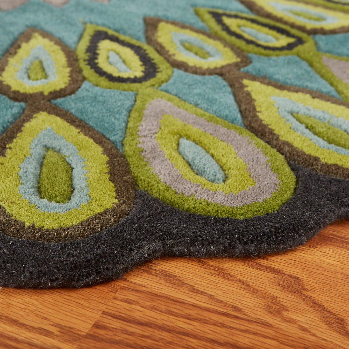 Traditional Peacock Indoor Area Rug - side angle view