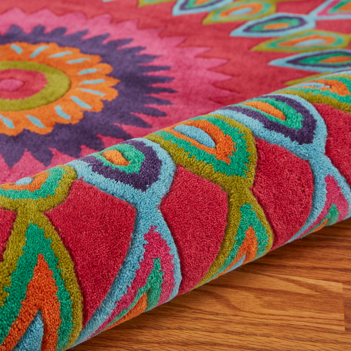 Pink Peacock Indoor Area Rug - close-up detail