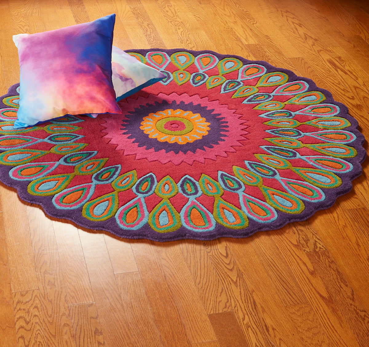 Pink Peacock Indoor Area Rug - lifestyle view