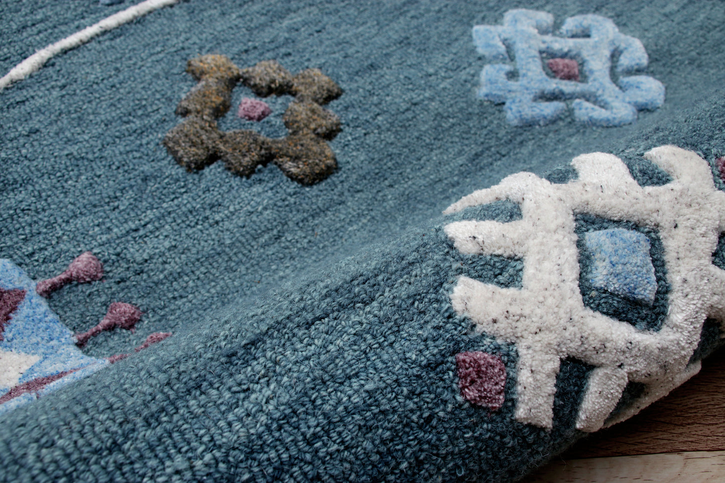 Vibrance-03562 Contemporary Hand-Tufted Blue Cotton Indoor Area Rug - LR Home