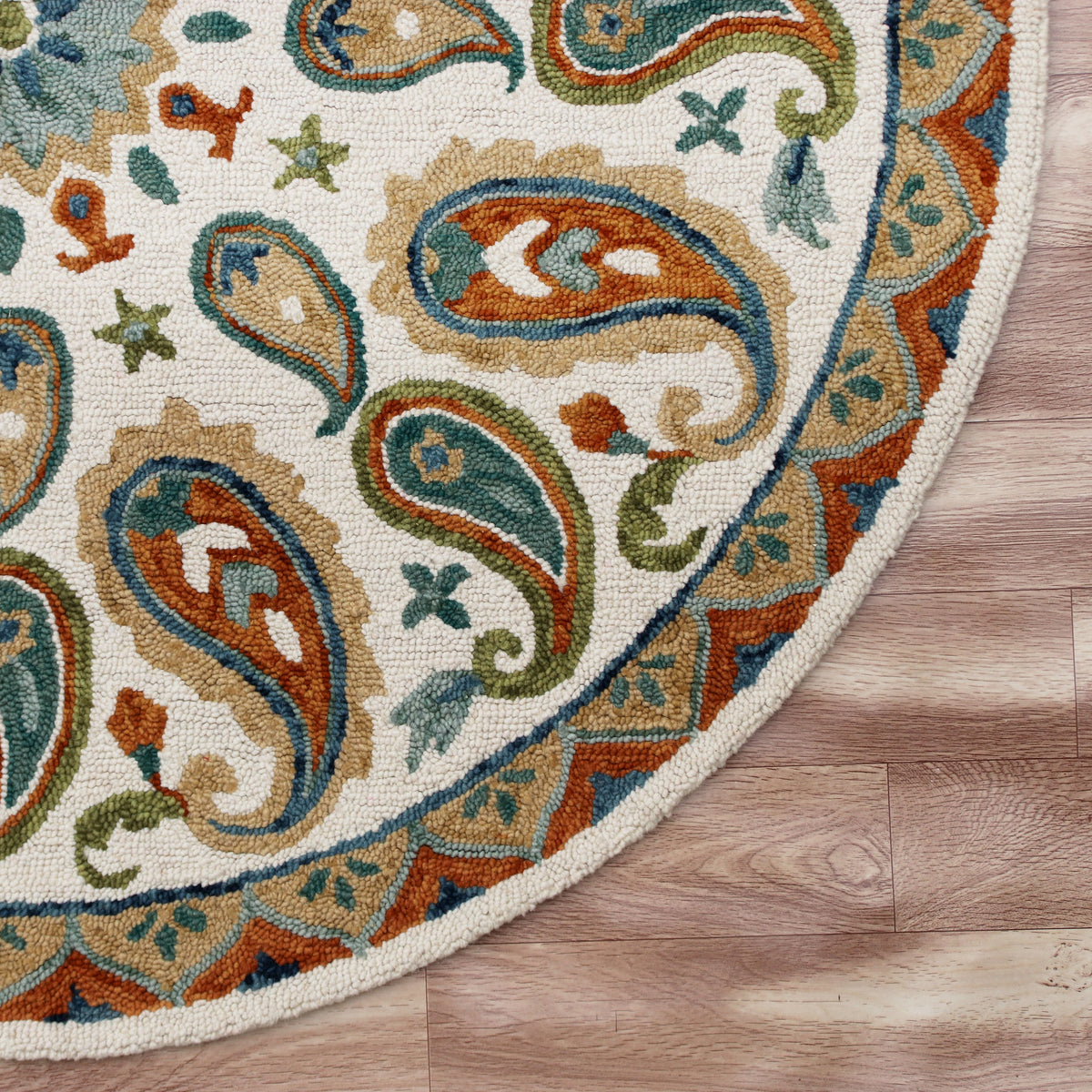 Multicolored Paisley Paradise Medallion Round Rug - corner view