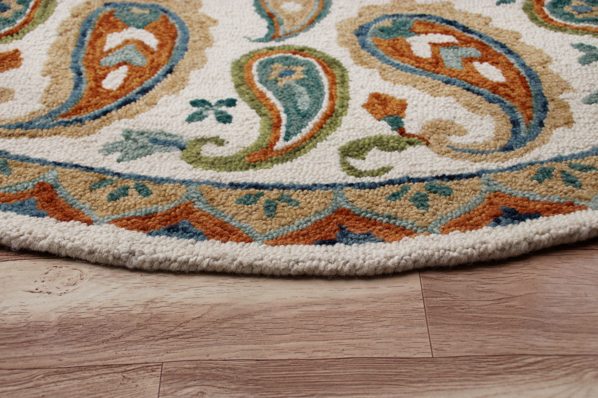 Multicolored Paisley Paradise Medallion Round Rug - side angle view