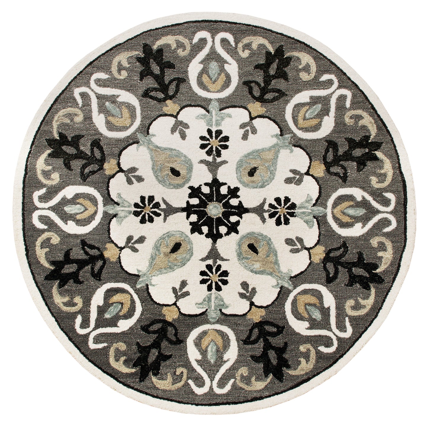VIBRA-03566 Bohemian/Eclectic Hand-Tufted Gray/White/Black Wool Indoor Area Rugs - LR Home